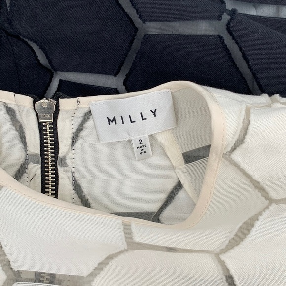 Milly black cream colorblock sleeveless shift sheath dress hexagon sheer 2 - Picture 4 of 4